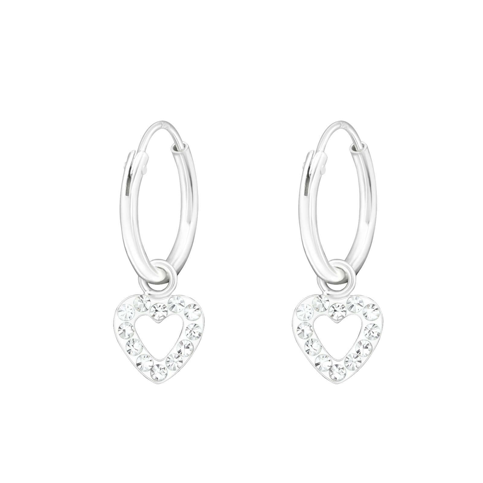 Creolen mit Herzanhänger | 925 Silber | Weisse Kristalle | Kinder- und Damenschmuck