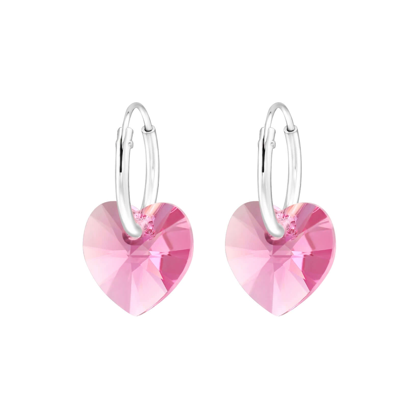 Creolen mit rosa Herzanhänger | 925 Sterling Silber | Funkelnde Kristalle