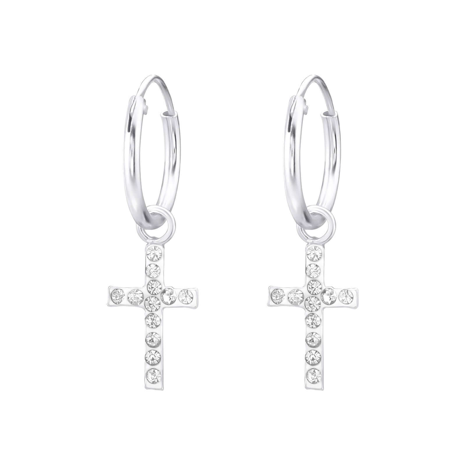 Elegante Anhänger-Creolen | 925 Sterling Silber | Kristallbesetzt