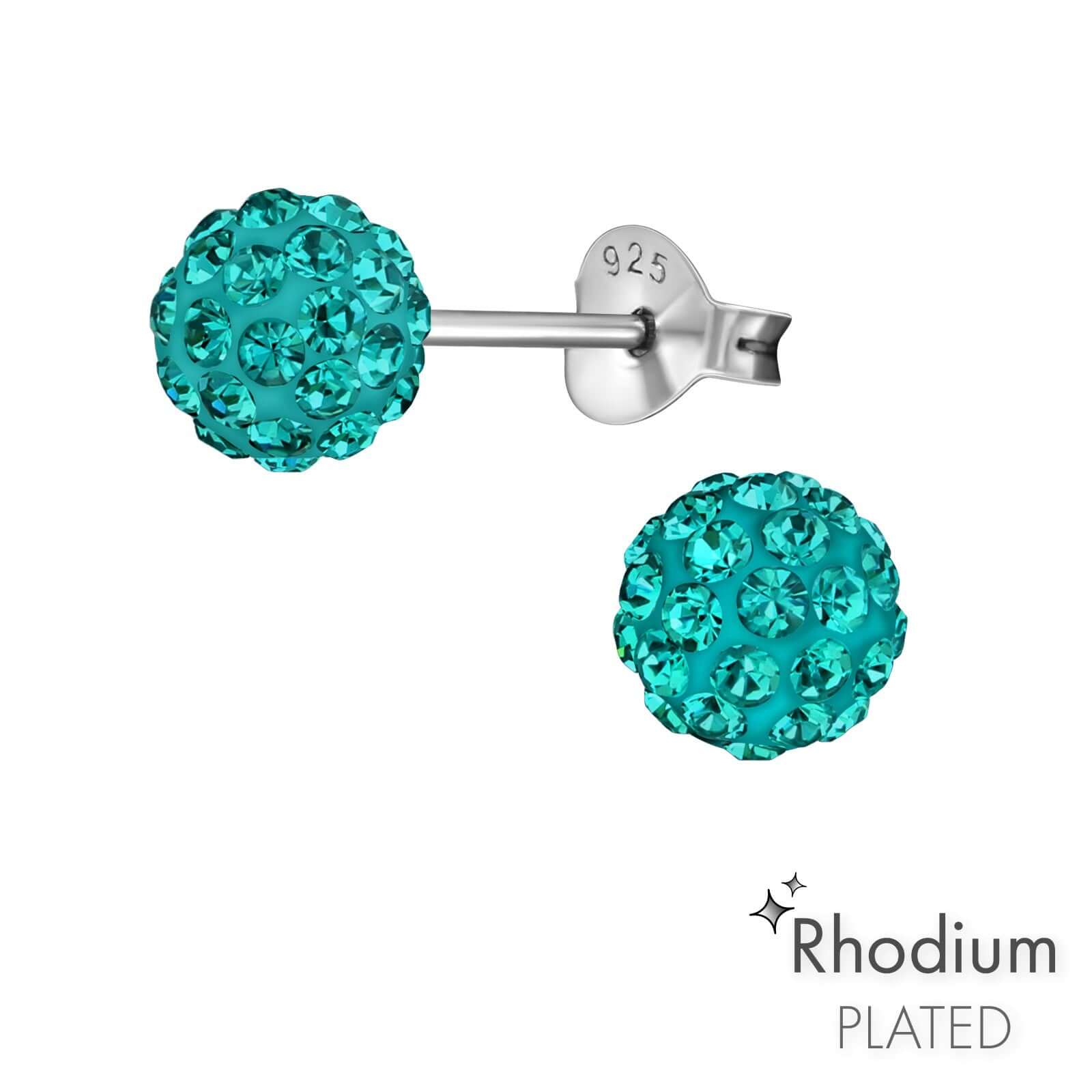 Funkelnde Kugel-Ohrstecker aus 925er Silber mit 80 Kristallen – Türkis | Velinora Jewelry