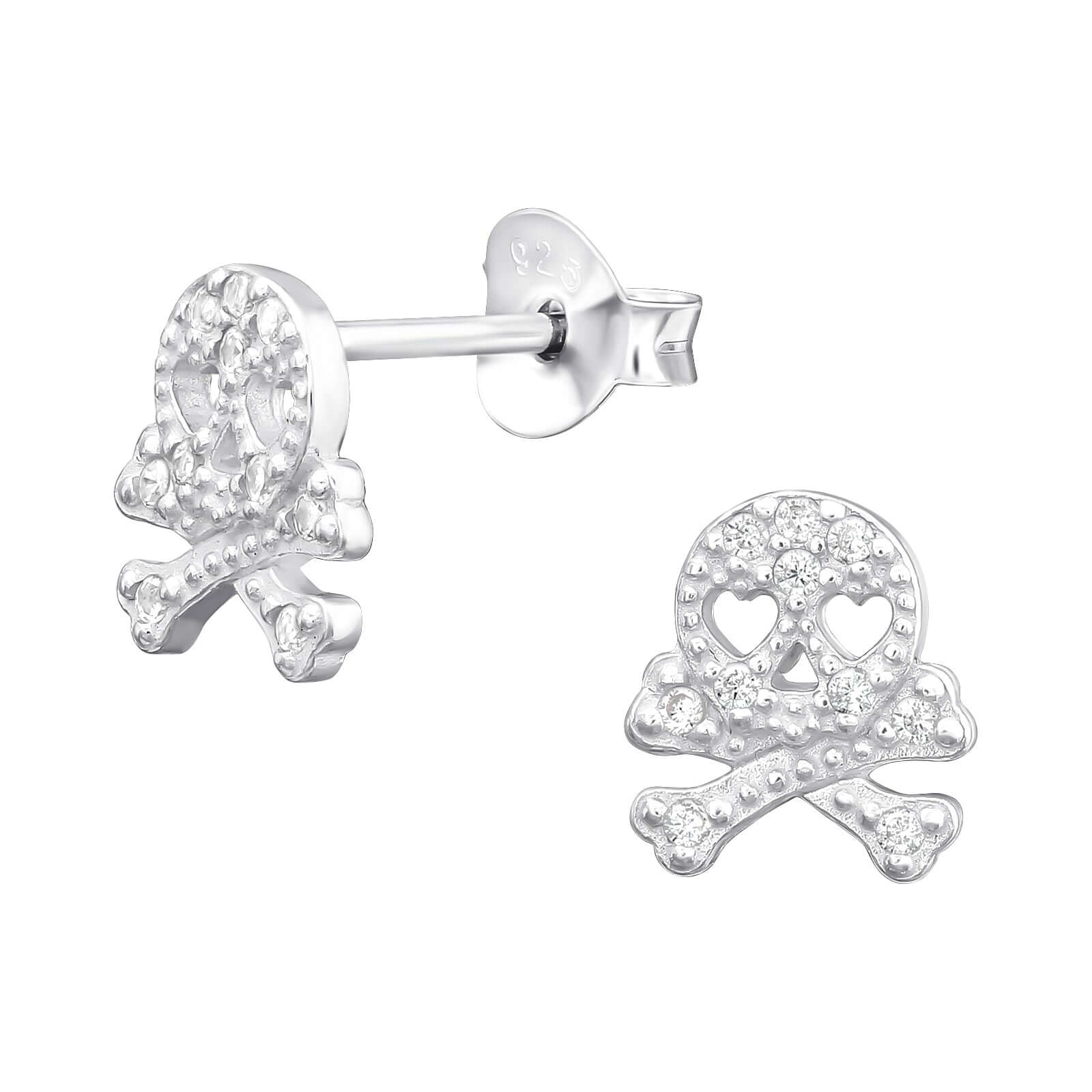 Silberne Totenkopf Ohrstecker | 925 Sterling Silber | Funkelnde Zirkonia