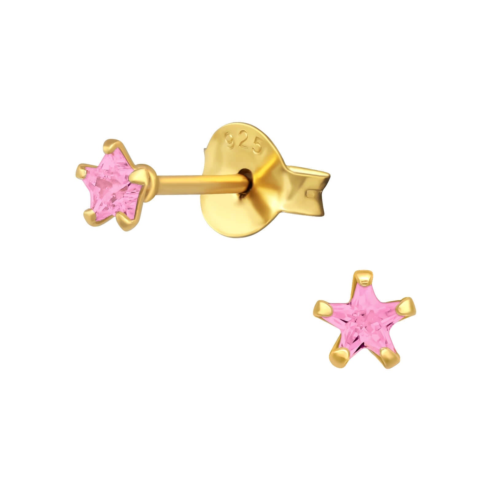 Vergoldete Stern-Ohrstecker aus 925er Silber mit pinkem Zirkonia | Velinora Jewelry