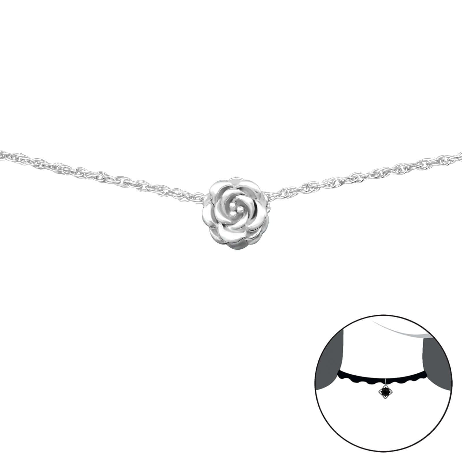 Zarte Halskette mit Rose | 925 Sterling Silber | 999 Silberbeschichtung